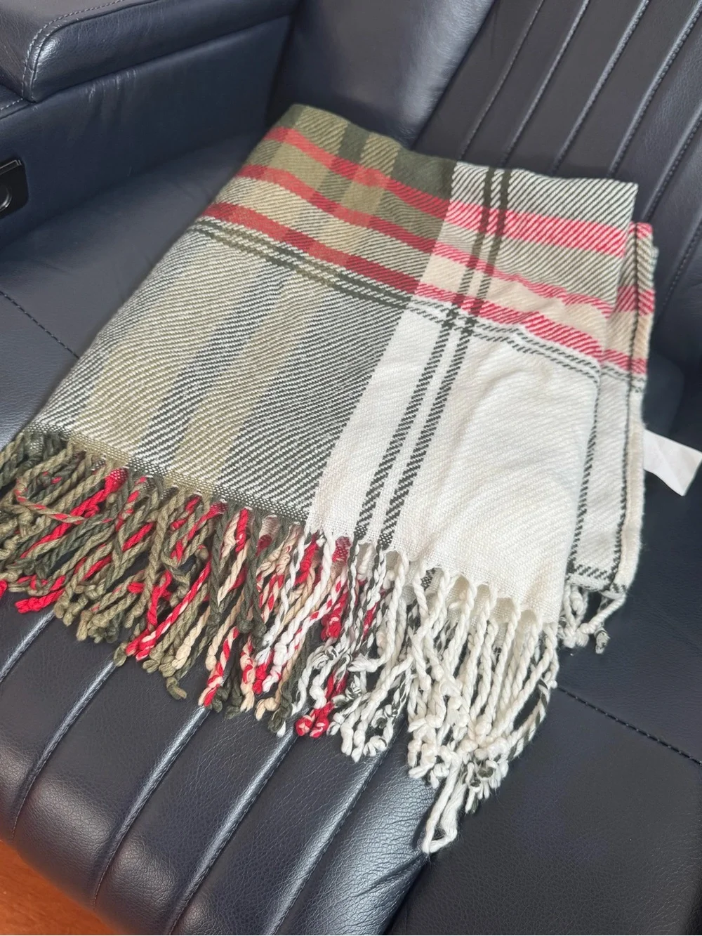 Hearth & Hand with Magnolia Plaid Throw in Olive Green, Red, & Cream